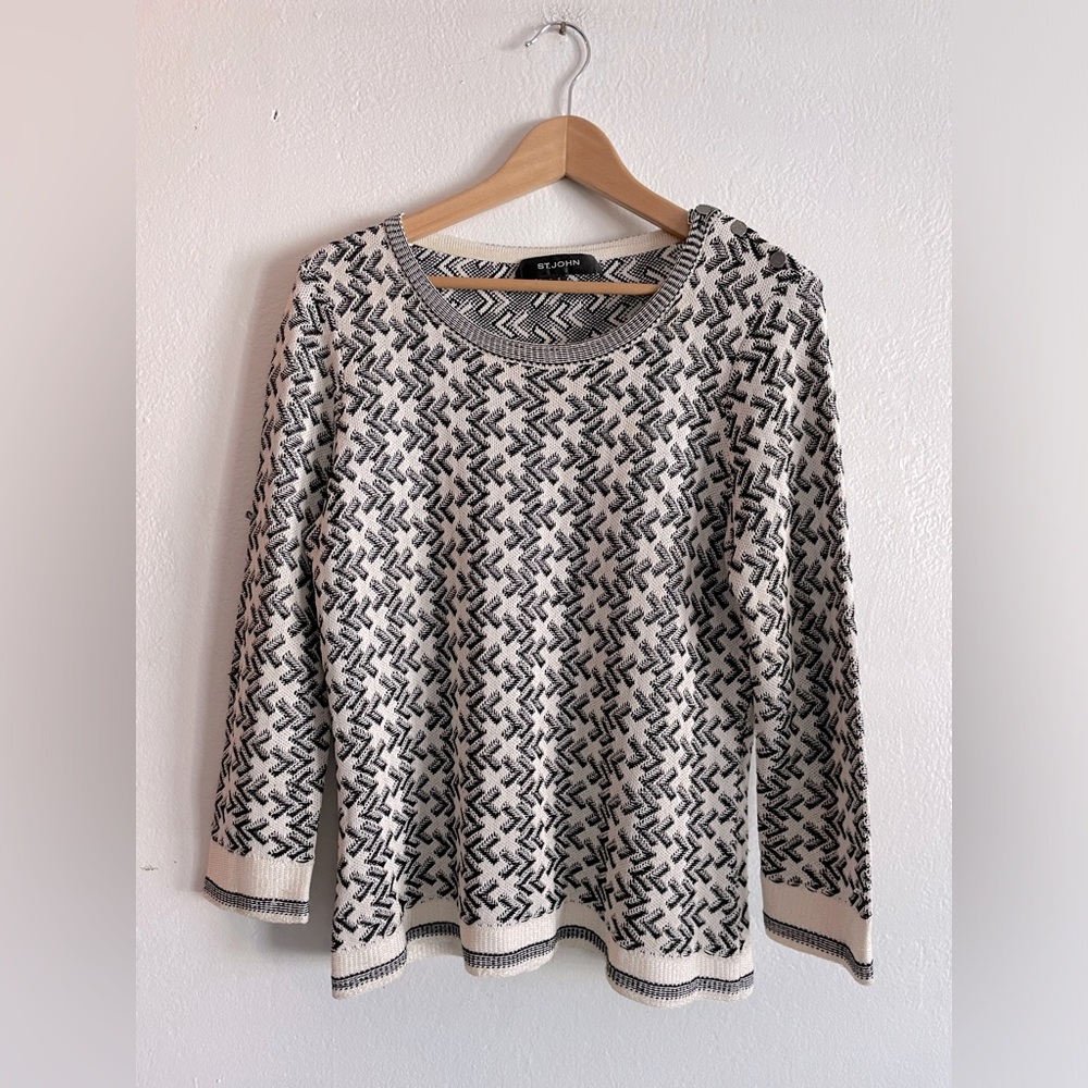 ST JOHN Geometric Pattered Wool Blend Sweater